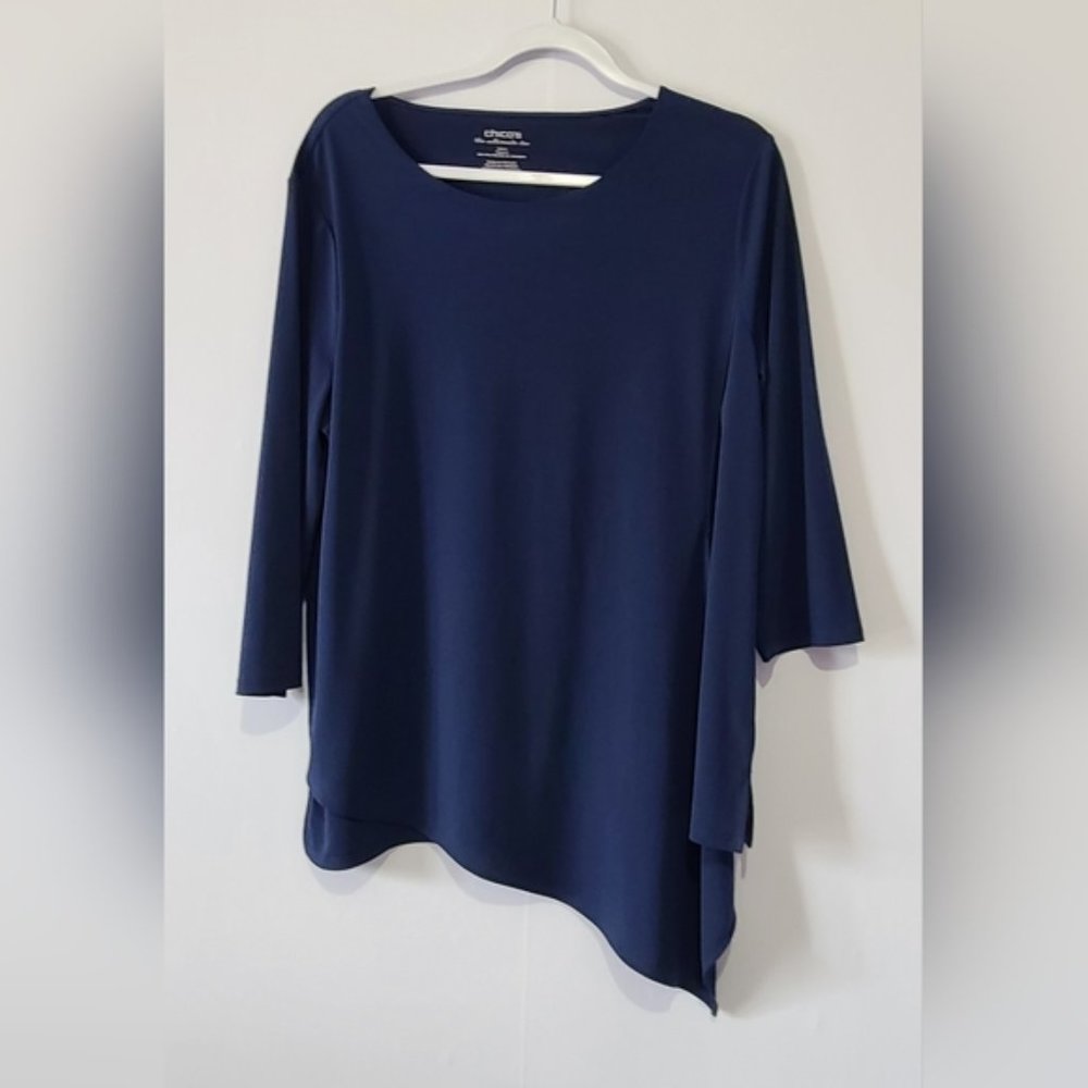 Chicos the Ultimate Tee navy blue asymmetrical 3 4 sleeve blouse